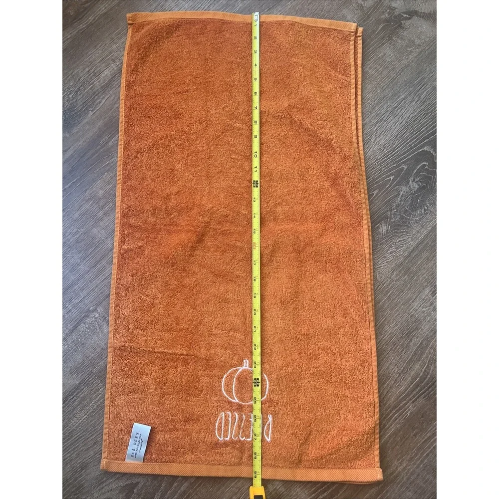 Rae‎ Dunn Orange Blessed Pumpkin Bathroom Hand Towels Set Of 2